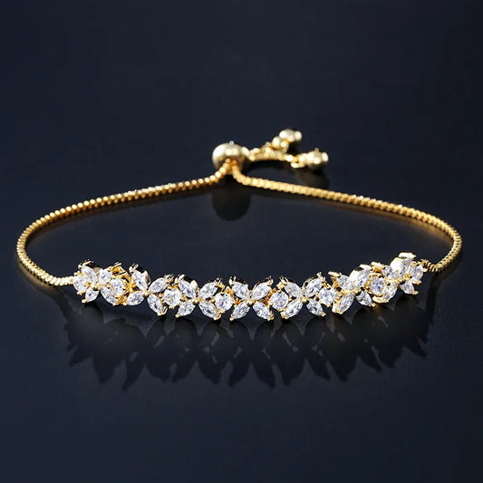 Classic Shiny Clear Zircon Flowers Adjustable Charm Bracelets for Women Sliver Color Fashion Wedding Jewelry