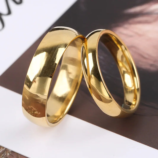 High Quality Simple Stainless Steel Gold Color Rings for Men Women Exclusive Couple Wedding Ring Wholesale Fashion Jewelry